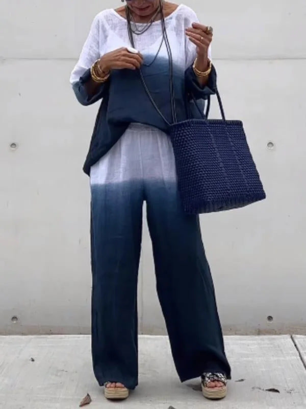 Fashionable Linen Gradient Two-piece Suit