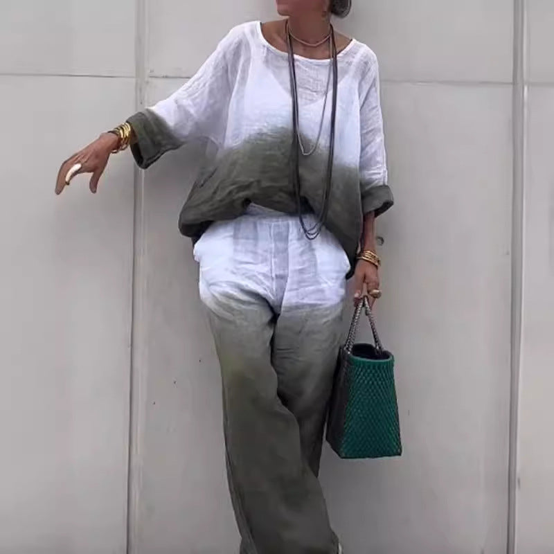 Fashionable Linen Gradient Two-piece Suit
