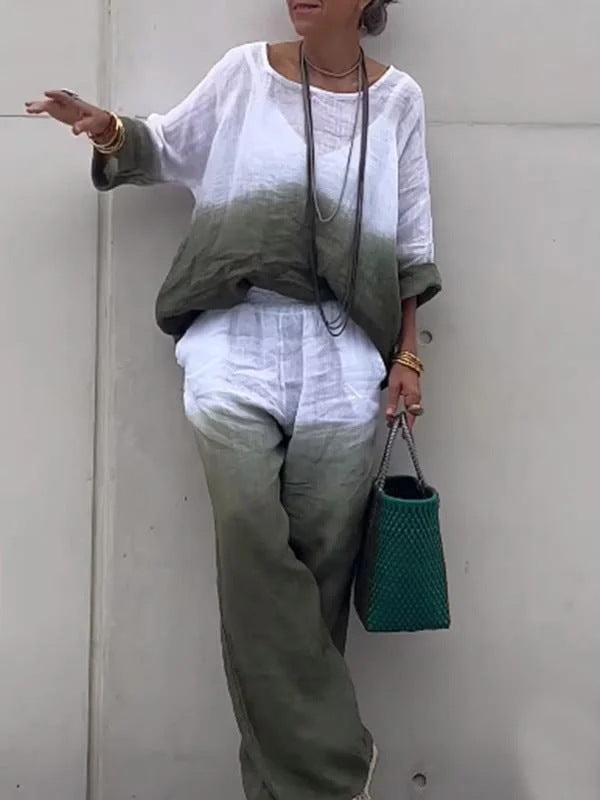 Fashionable Linen Gradient Two-piece Suit
