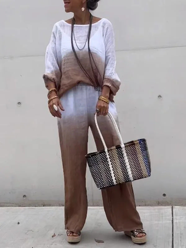 Fashionable Linen Gradient Two-piece Suit