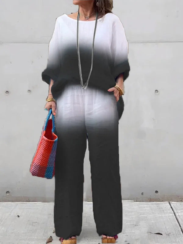 Fashionable Linen Gradient Two-piece Suit