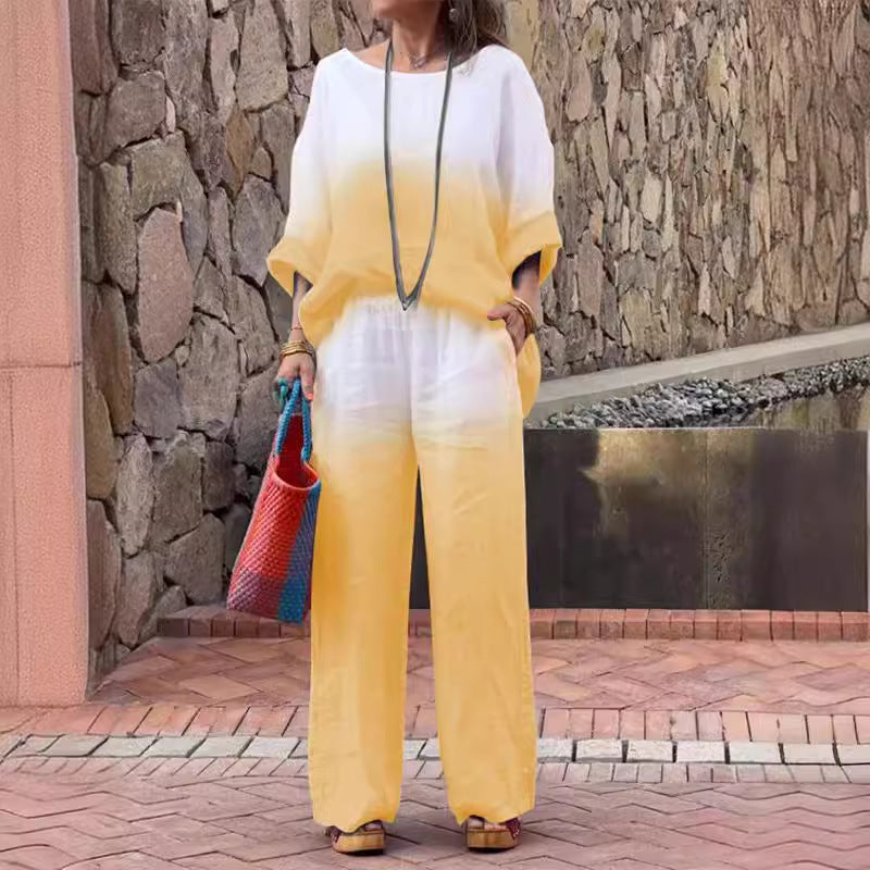 Fashionable Linen Gradient Two-piece Suit