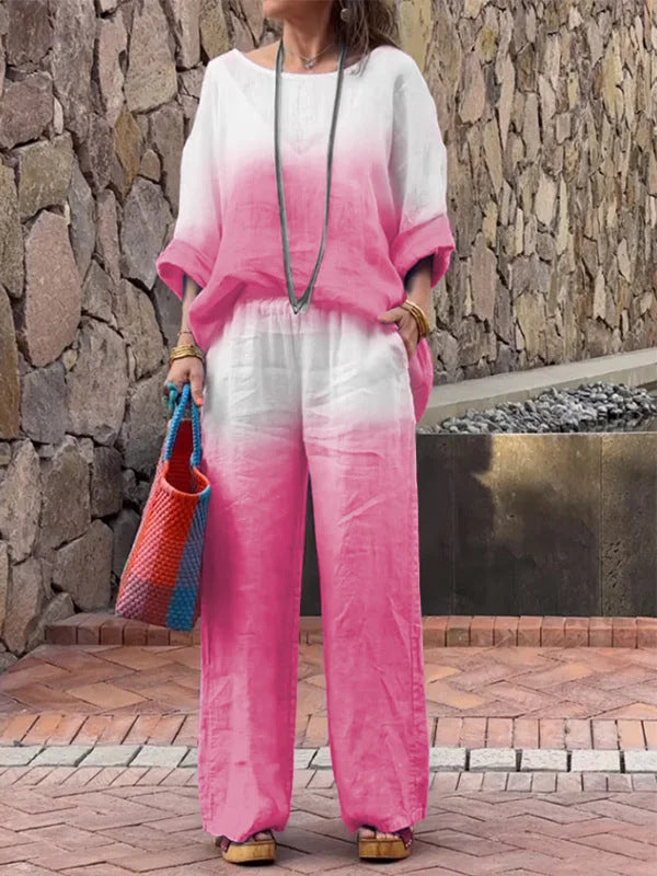 Fashionable Linen Gradient Two-piece Suit