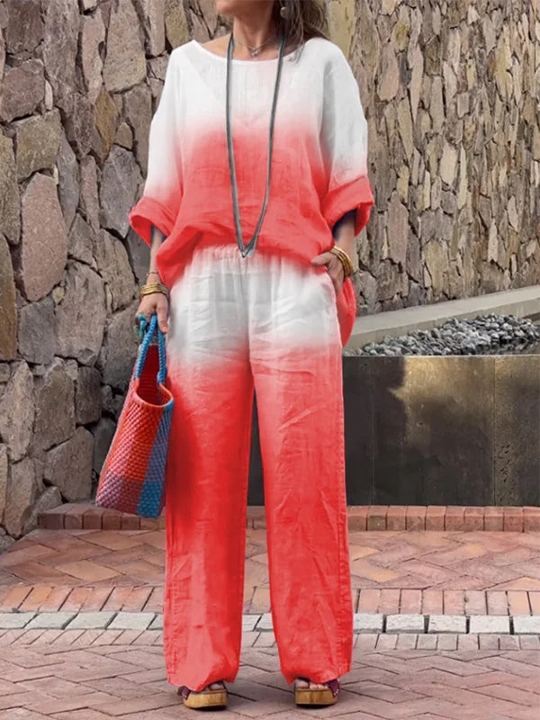 Fashionable Linen Gradient Two-piece Suit
