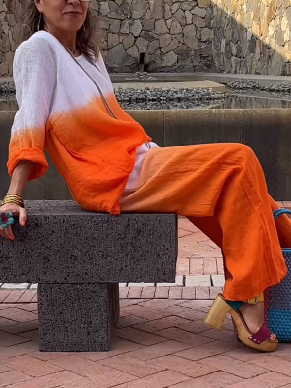 Fashionable Linen Gradient Two-piece Suit