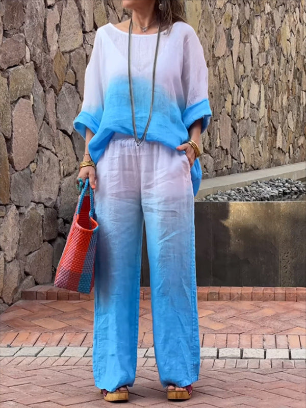 Fashionable Linen Gradient Two-piece Suit
