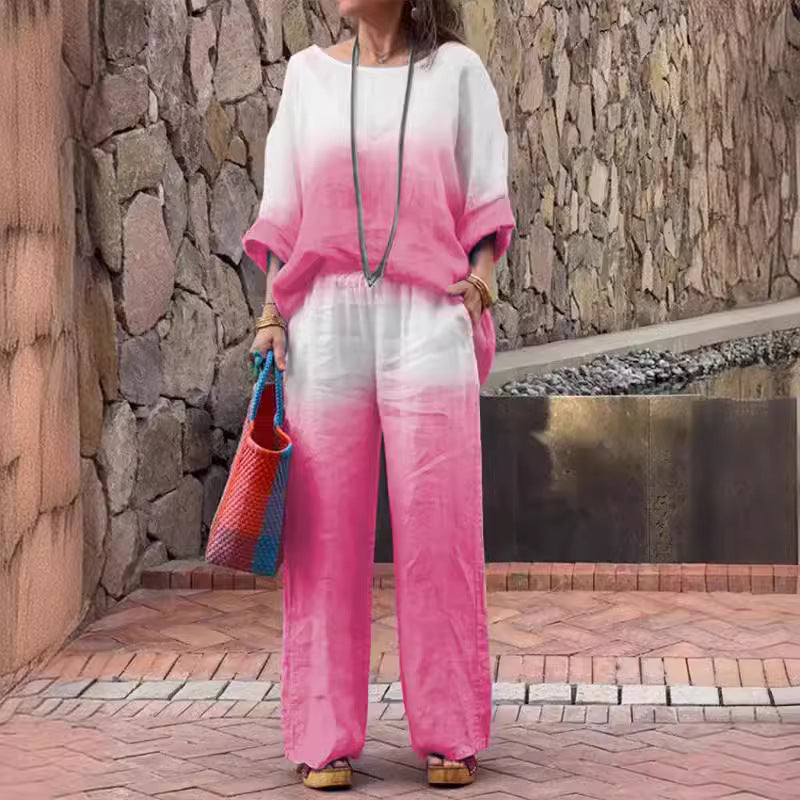 Fashionable Linen Gradient Two-piece Suit