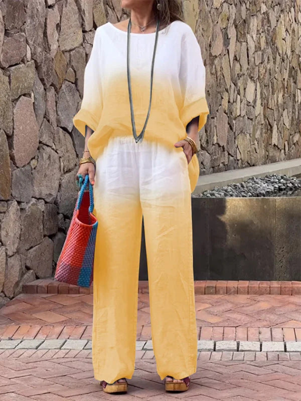 Fashionable Linen Gradient Two-piece Suit