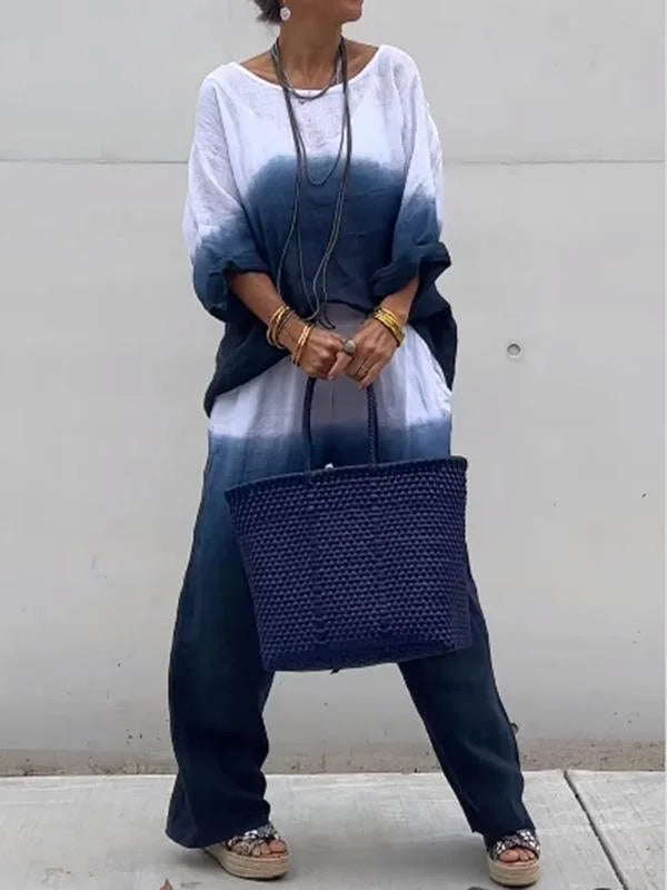 Fashionable Linen Gradient Two-piece Suit